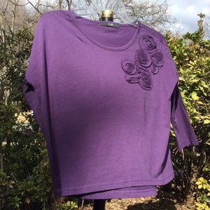 Foever 21 Purple Upper Left Floral Special Sleeve Top